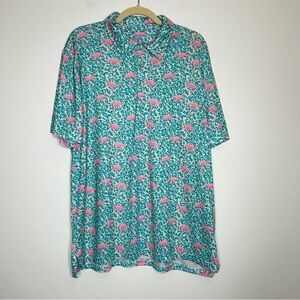 Chubbies Teal Pink Flamingo Polo Shirt Poolside Size XL Vacation Resort Wear
